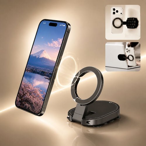 Phone stand with smartphone displaying Silicone suction phone holder